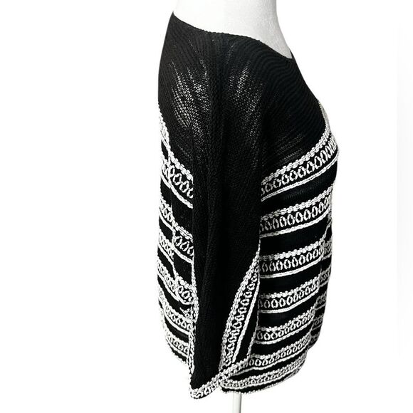 NIC+ZOE Women's Celestial Sweater black and white cotton 3/4 sleeve lightweight - Picture 4 of 12